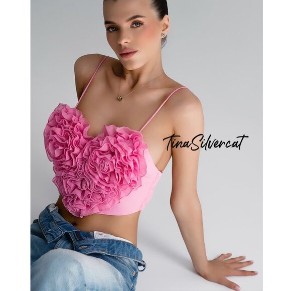 BLOGGER'S FAVE! Zara Voluminous Heart Crop Top Pink NWT - Picture 10 of 16